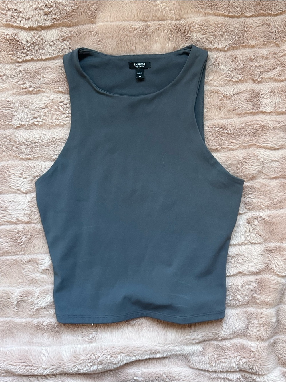 Express Women's Charcoal Gray High-Neck Ribbed Crop Tank